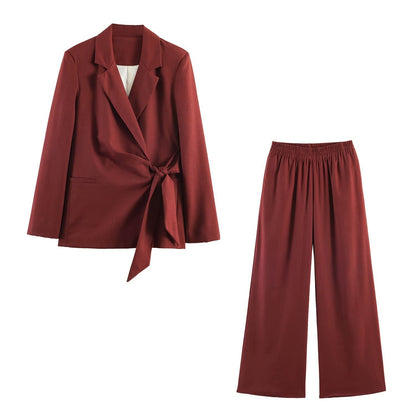 Women's Tailored Wrap Blazer with Lapel Collar and Tied Belt Shop Velvia