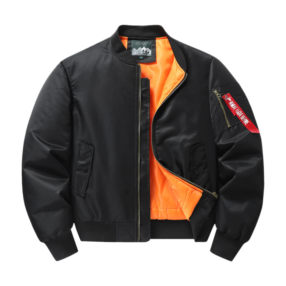Men's pilot bomber jacket with contrast lining windproof shell and sleeve utility pocket Shop Velvia