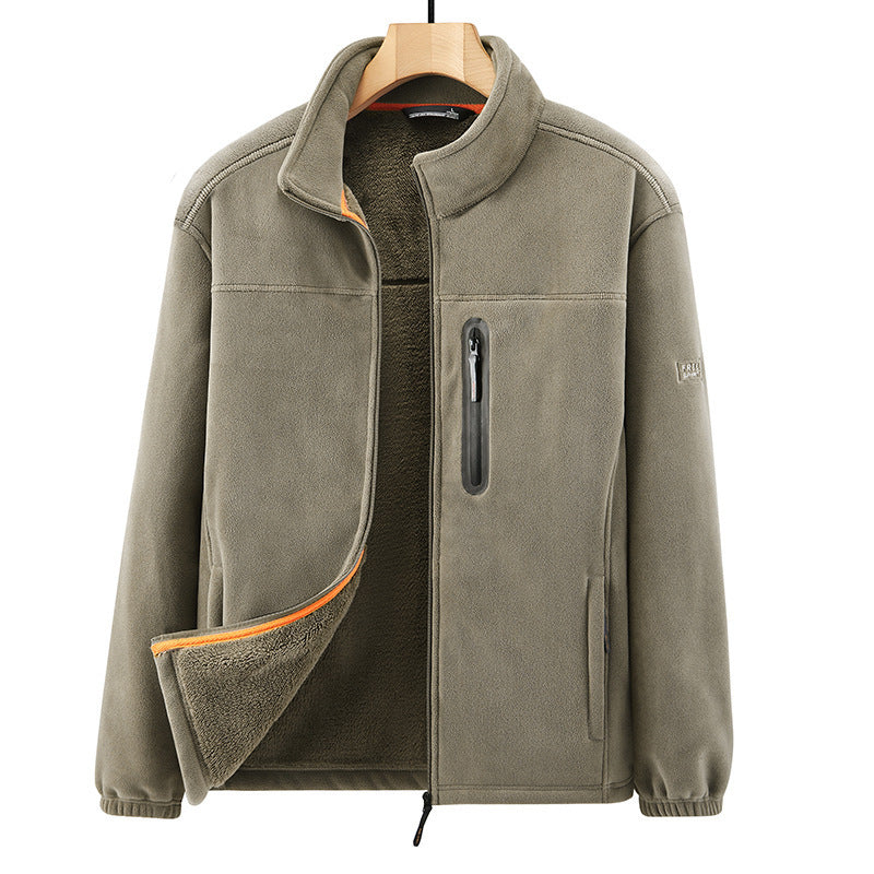 Men's microfleece outdoor jacket with waterproof breast pocket, stand-up collar, and teddy fleece lining Shop Velvia