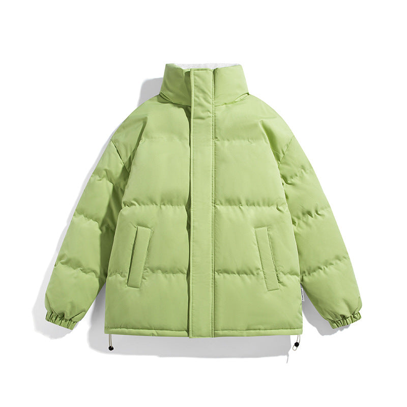 Unisex Boxy Puffer Jacket with high stand-up collar, concealed zipper and adjustable drawstring hem Shop Velvia