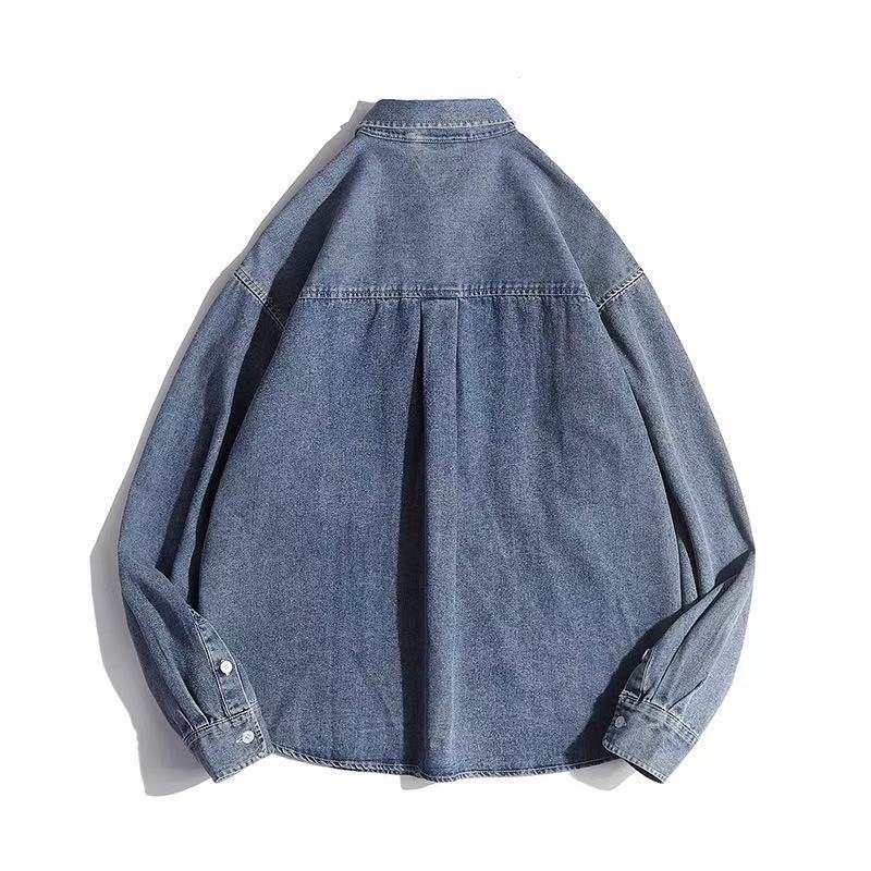 Unisex Boxy Denim Overshirt with patch chest pockets and rounded hem Shop Velvia