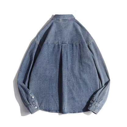 Unisex Boxy Denim Overshirt with patch chest pockets and rounded hem Shop Velvia