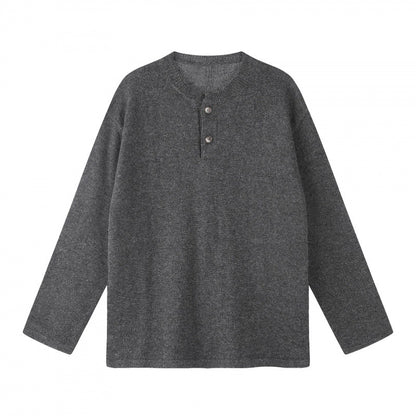 Unisex Oversize knit sweater with Henley button placket, straight hem and light texture Shop Velvia