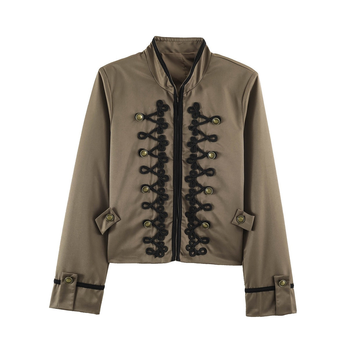 Women's Short Military Style Jacket with Ornamental Cord and Button Decoration Shop Velvia
