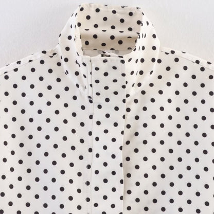 Women's Cropped Quilted Jacket with Polka Dot Print, Stand Collar and Drawstring Shop Velvia