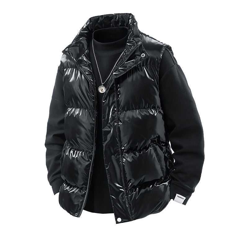 Men's Shiny Quilted Stand Collar Vest with Thermal Filling Shop Velvia