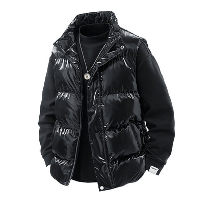 Men's Shiny Quilted Stand Collar Vest with Thermal Filling Shop Velvia