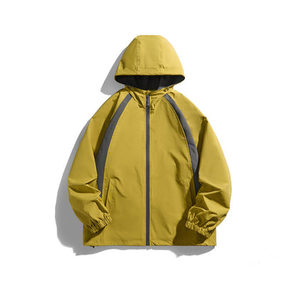 [Unisex Lightweight windproof hooded jacket in sporty utility style with contrast piping and drawstring hem Shop Velvia]