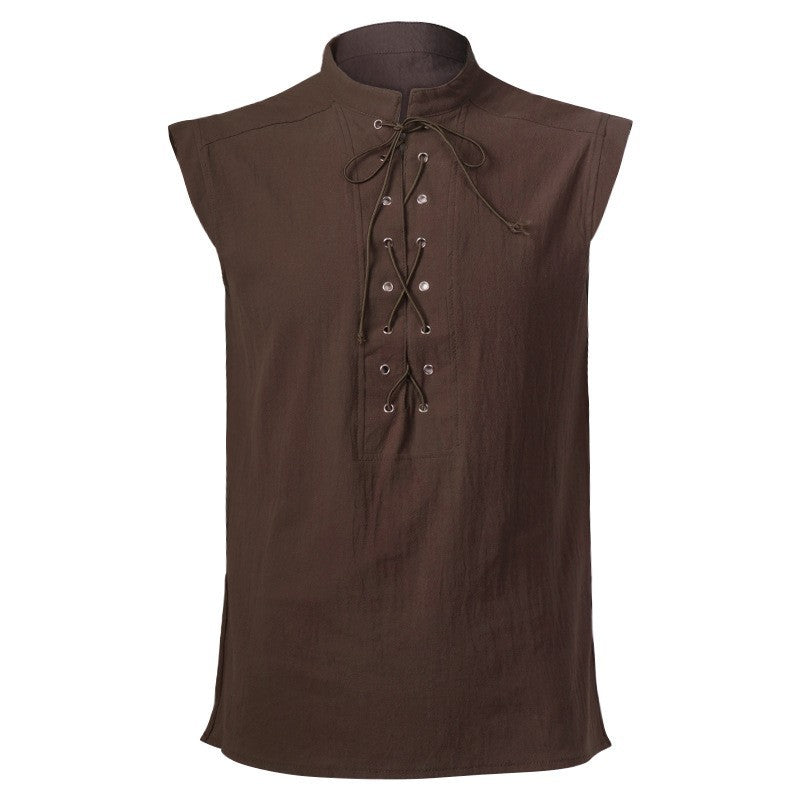 Unisex sleeveless lacing vest in historical LARP design with concealed zipper and metal eyelets Shop Velvia
