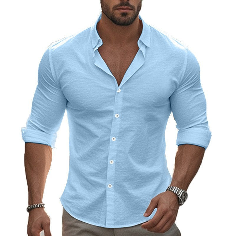 Men's fitted stretch shirt with stand-up collar, slim fit and rolled-up sleeves Shop Velvia
