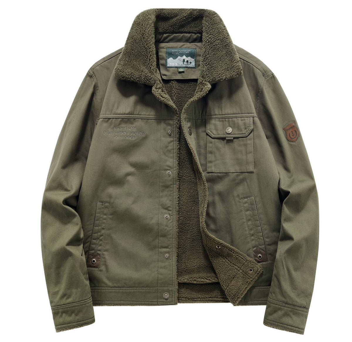 Men's canvas field jacket with teddy lining, chest pockets and robust button placket Shop Velvia