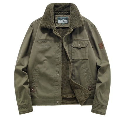 Men's canvas field jacket with teddy lining, chest pockets and robust button placket Shop Velvia