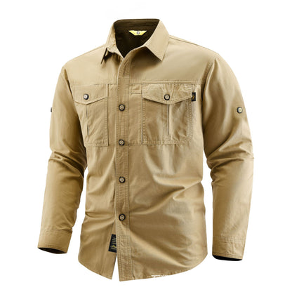 Men's Canvas Overshirt in Field Style with Chest Flaps and Full Button Placket Shop Velvia