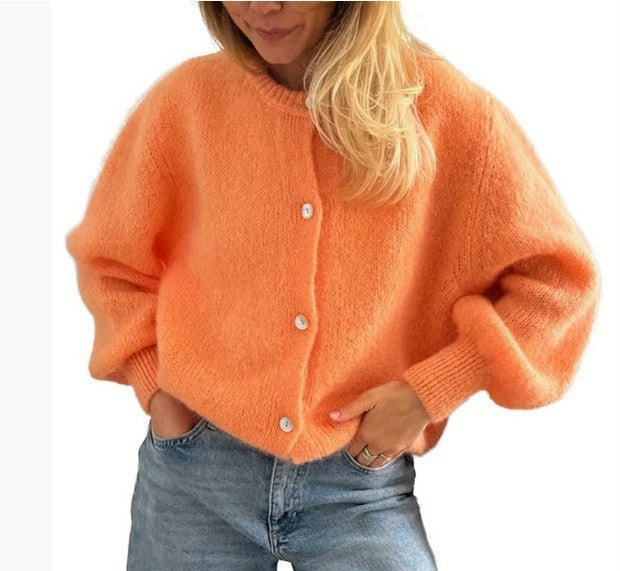 Shop Velvia | Women's Cashmere Cardigan with Round Neck and Button Closure