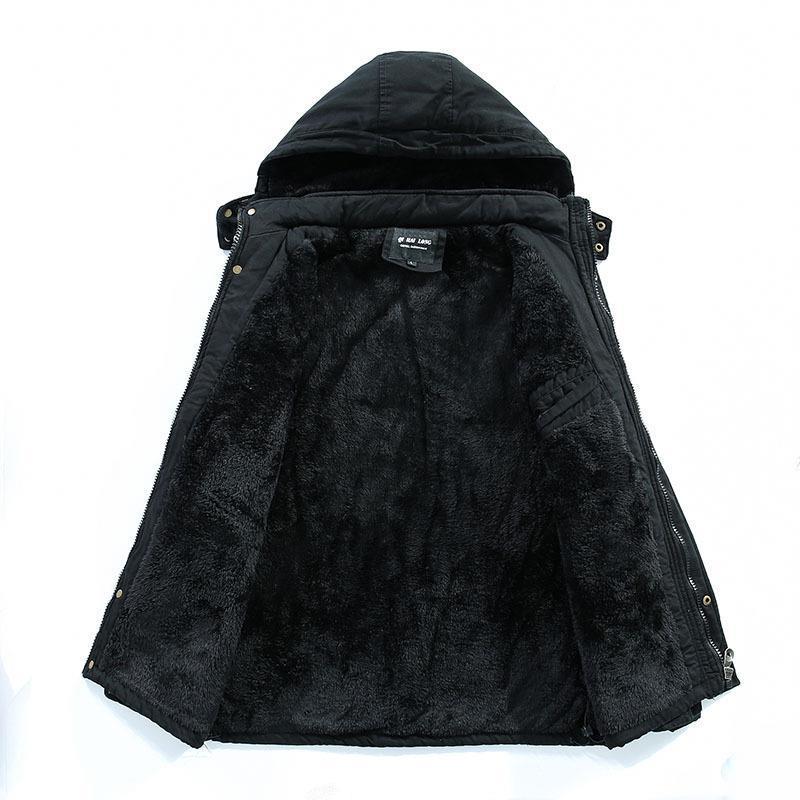 Men's city parka with teddy lining, hood, and windproof inner placket Shop Velvia