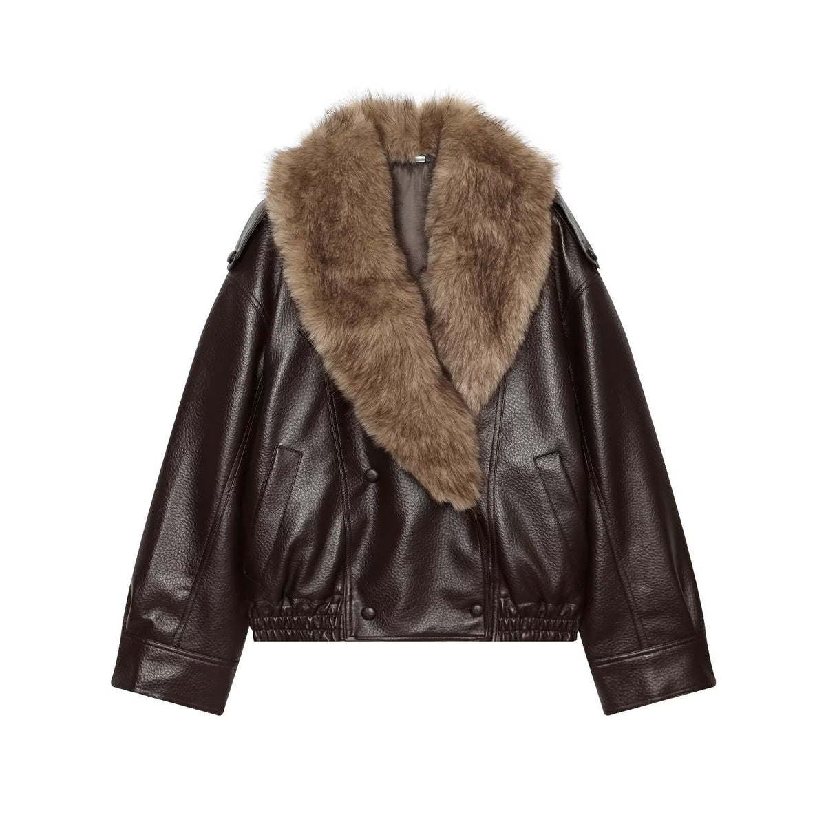 Women's Short Cut Biker Leather Jacket with Voluminous Faux Fur Shawl Collar Shop Velvia