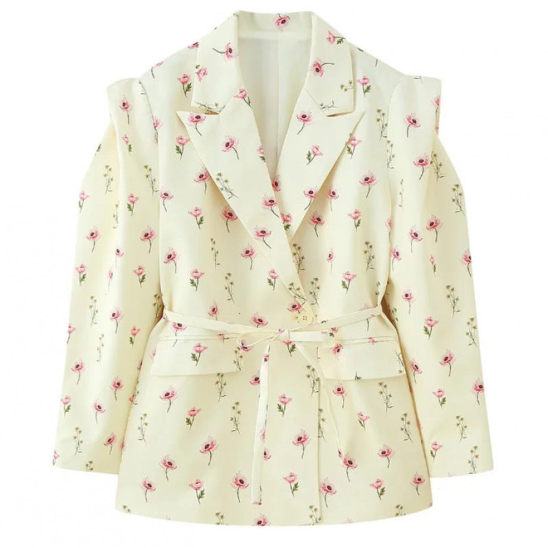 Women Tailored Blazer with Delicate Tie Waist, Emphasized Shoulder Area and Flap Pockets Shop Velvia