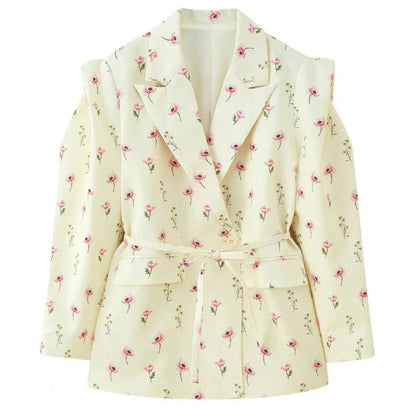 Women Tailored Blazer with Delicate Tie Waist, Emphasized Shoulder Area and Flap Pockets Shop Velvia