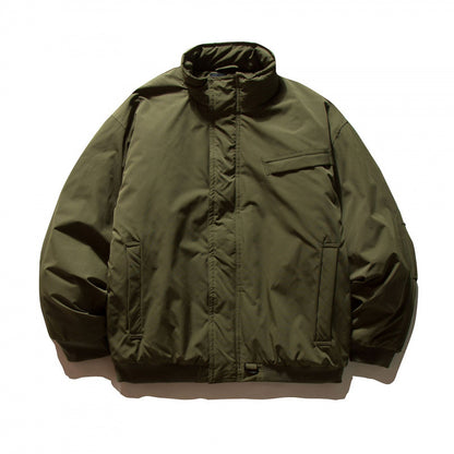 Unisex Boxy-padded transition jacket with high stand-up collar and utility pockets Shop Velvia