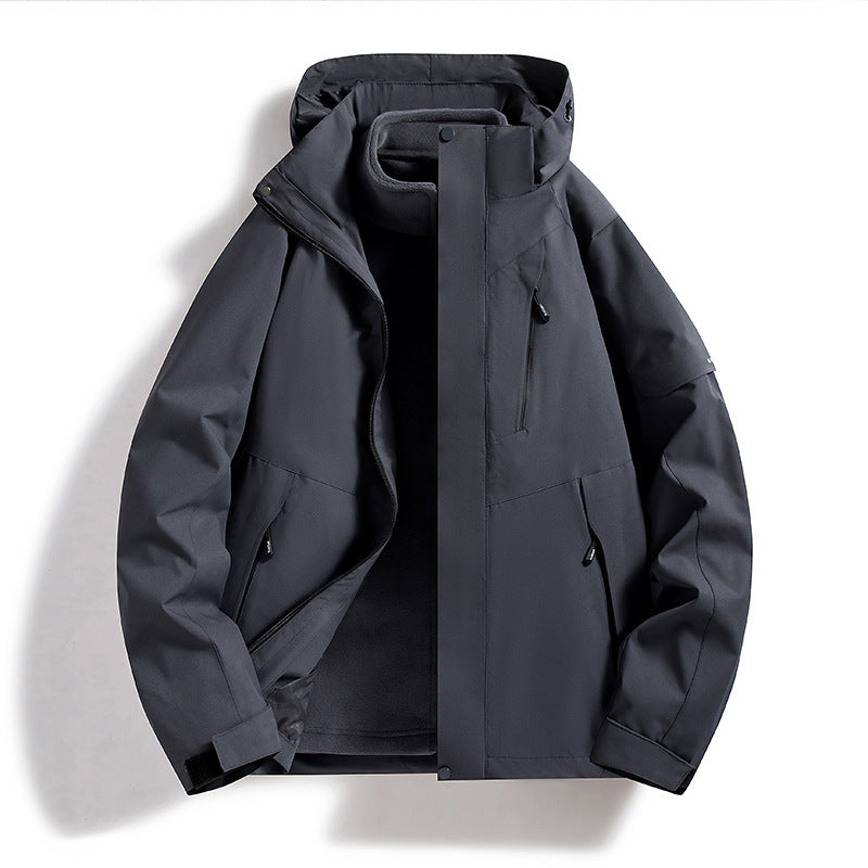 Men's Water-Repellent Softshell Fleece Layer Jacket with Hood and Windproof Front Flap Shop Velvia