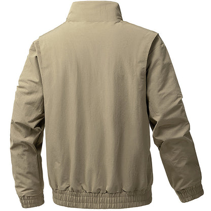 Men's Windproof Utility Bomber Jacket with Stand Collar, Elastic Cuffs, and Concealed Zipper Shop Velvia