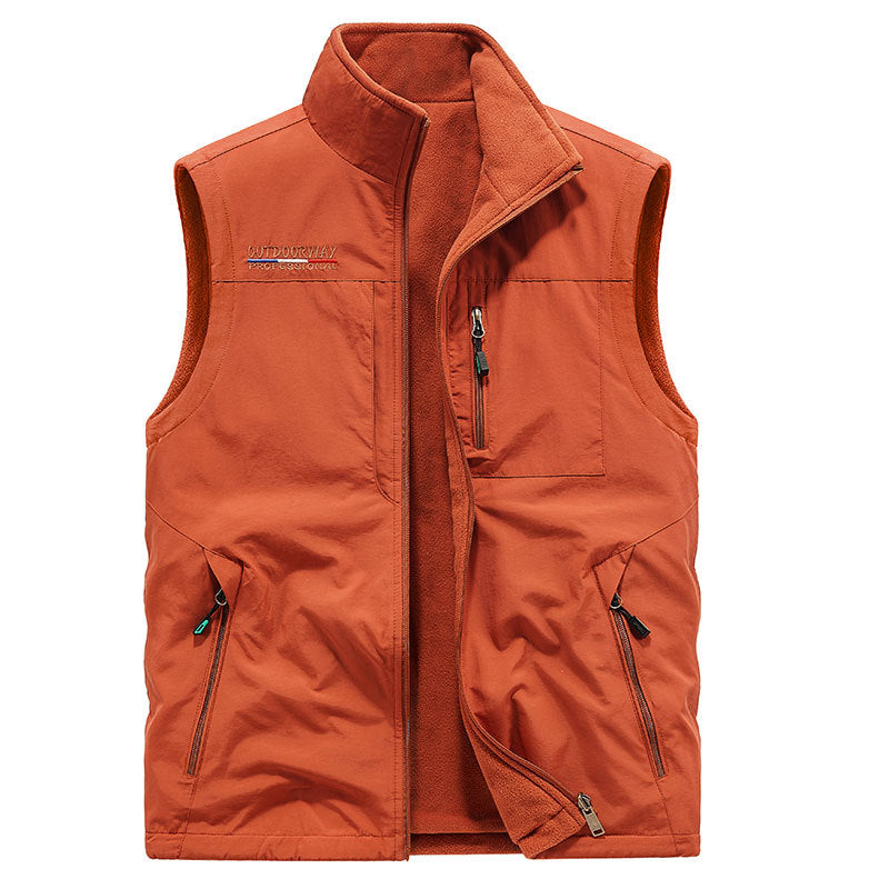 Men's Lightweight Thermo-Fleece Vest with Stand-Up Collar, Front Zipper and Side Pockets Shop Velvia