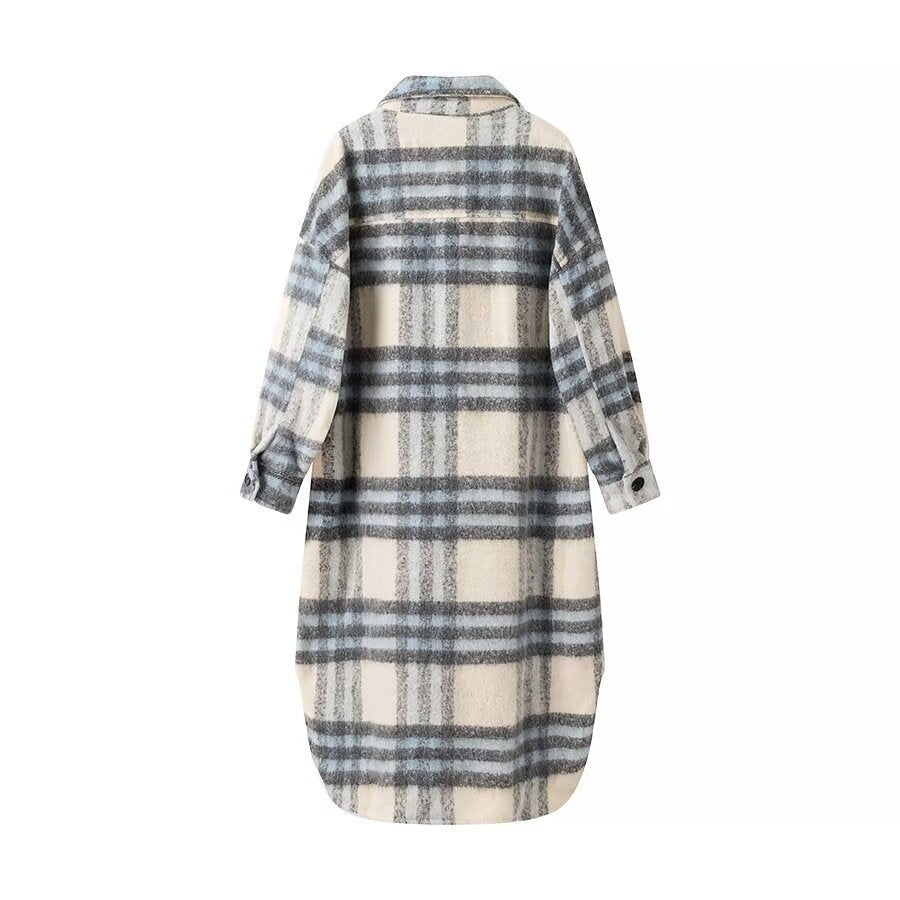 Women’s Oversize Checked Teddy Longline Shirt Coat with Applied Breast Pockets Shop Velvia
