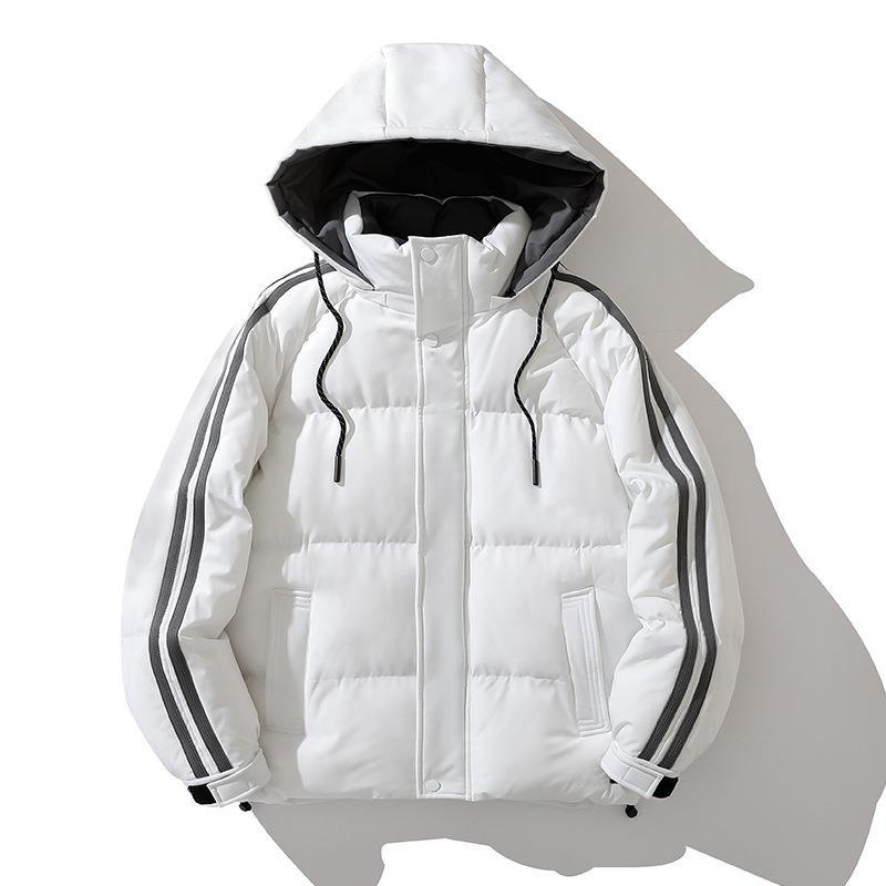Unisex Padded Hooded Jacket with Drawstring and Contrast Stripes Shop Velvia