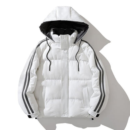 Unisex Padded Hooded Jacket with Drawstring and Contrast Stripes Shop Velvia