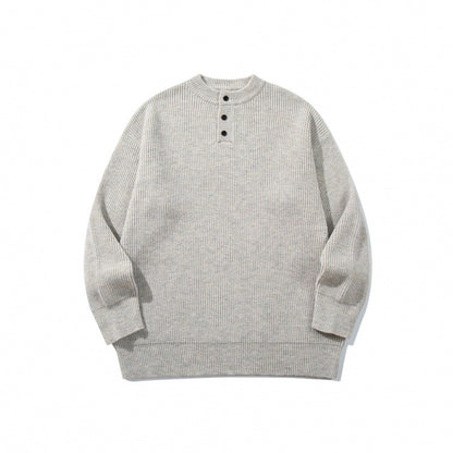 Unisex Oversize Chunky Knit Henley Sweater with Melange Structure and Ribbed Finishes Shop Velvia