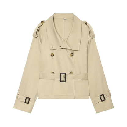 Women Short Boxy Trench with Double Breasted, Waist Belt and Shoulder Tabs Shop Velvia