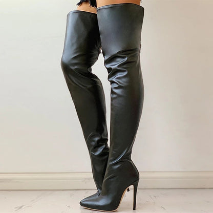 Shop Velvia | Overknee Boots with Golden Heel and Zipper Detail