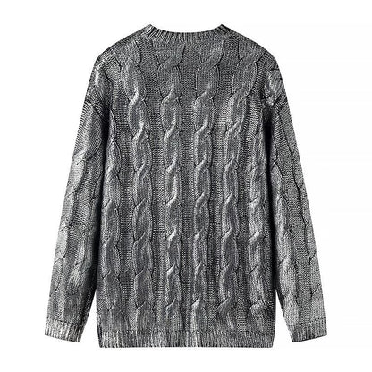 Ladies chunky knit cable pattern sweater with round neckline and oversized silhouette Shop Velvia
