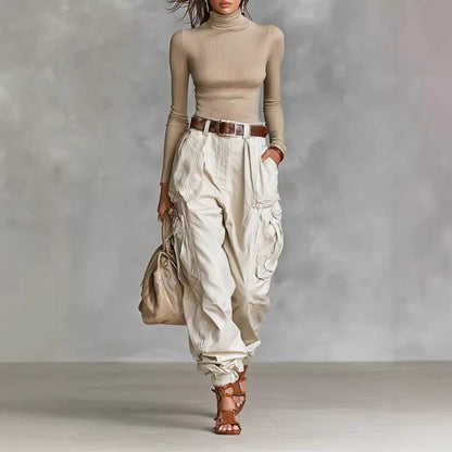 Women's cargo pants with elastic waistband and practical pockets Shop Velvia