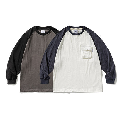 Unisex Casual Raglan Long Sleeve with Contrast Sleeves and Patch Pocket Shop Velvia