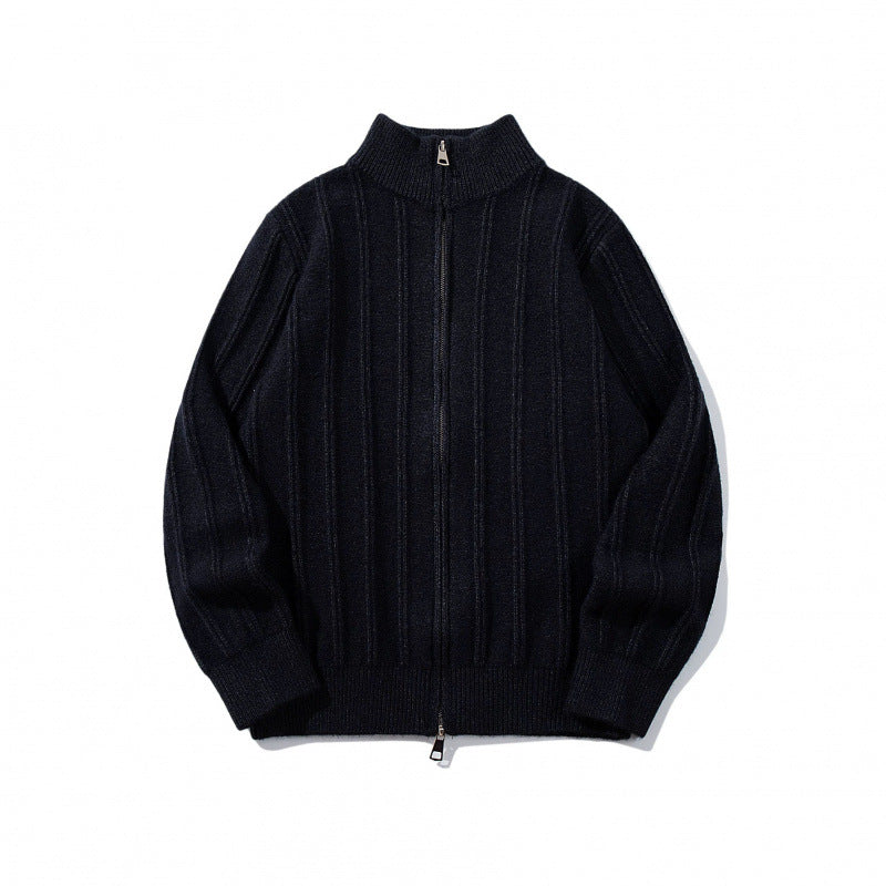Unisex Zip Sweater with Stand-Up Collar and Vertical Structure Shop Velvia