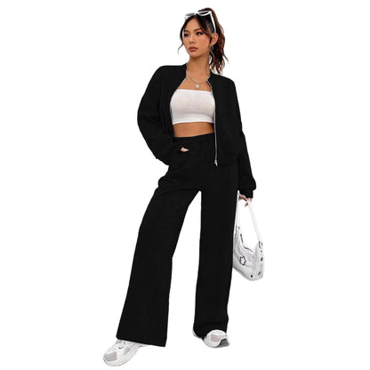 Women's short zip-up hoodie with high-waist wide jogger set Shop Velvia