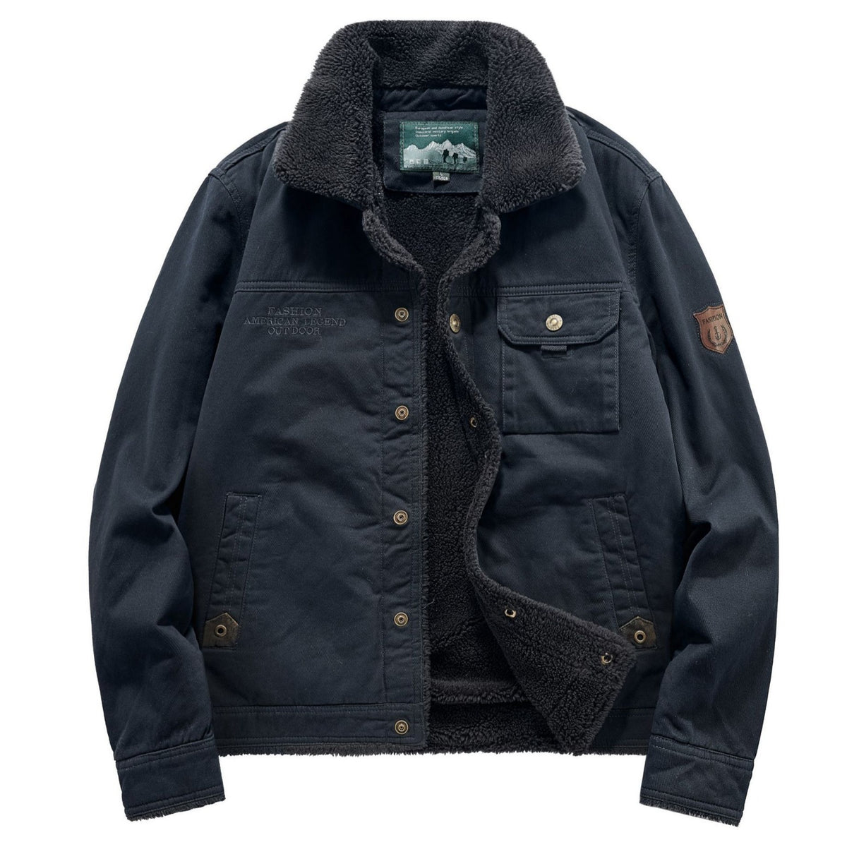 Men's canvas field jacket with teddy lining, chest pockets and robust button placket Shop Velvia