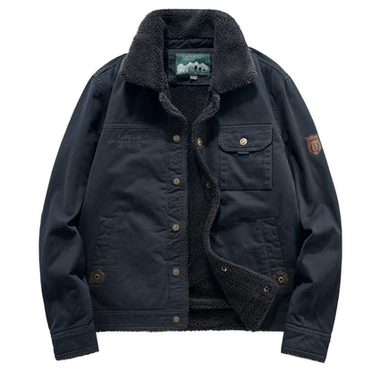 Men's canvas field jacket with teddy lining, chest pockets and robust button placket Shop Velvia