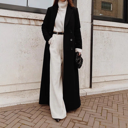 Women Elegant Wool Coat with Double Button Placket and Deep Pockets Shop Velvia