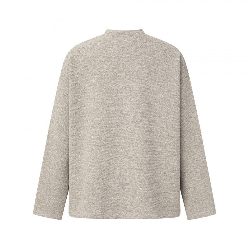 Unisex Oversize fine knit sweater with Henley button placket and stand-up collar Shop Velvia