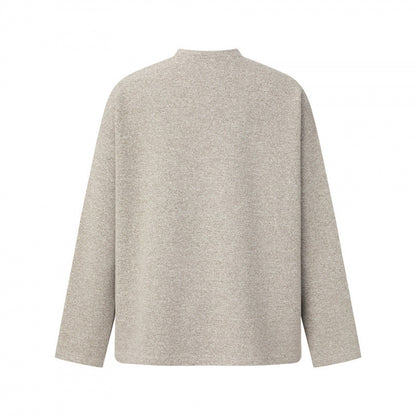 Unisex Oversize fine knit sweater with Henley button placket and stand-up collar Shop Velvia