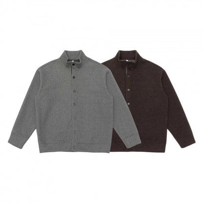 Unisex Boxy Knit Cardigan with Stand-Up Collar and Full Button Placket Shop Velvia