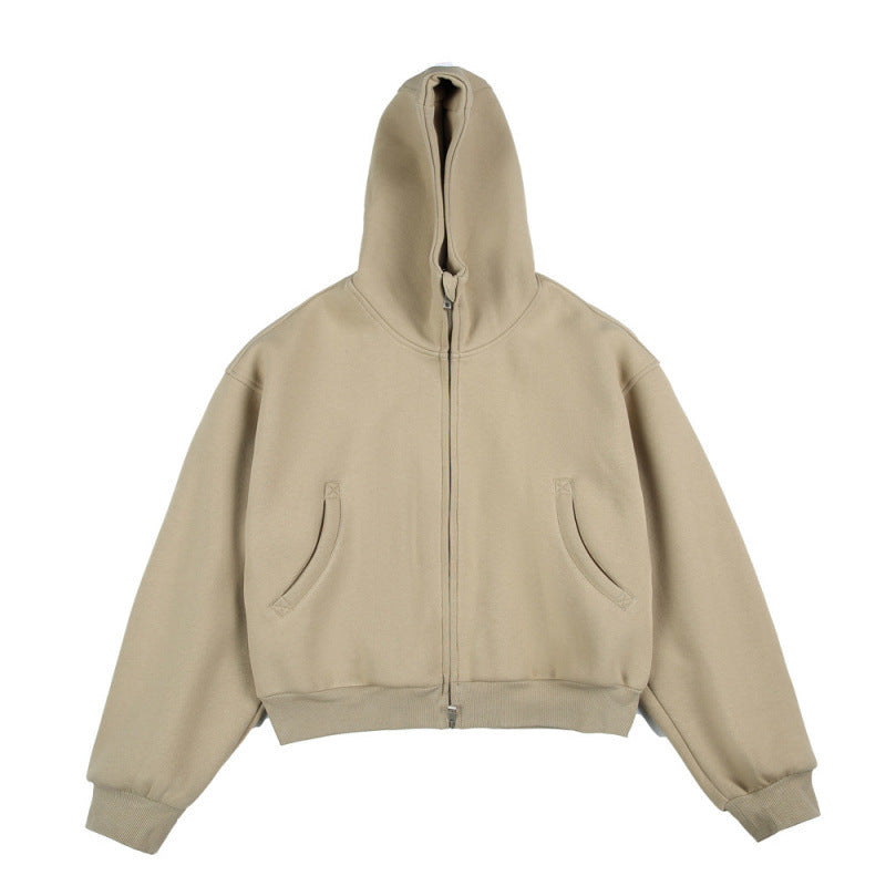 [Unisex] Short Boxy Hoodie with Continuous Zipper and Inserted Side Pockets Shop Velvia