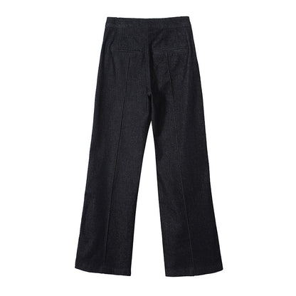 Women's High-Waist Wide Denim Trousers with Continuous Center Seam and Sewn-On Pockets Shop Velvia