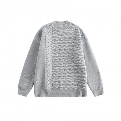 Unisex Oversize Knit Sweater with Asymmetrical Cable Pattern and Round Neckline Shop Velvia
