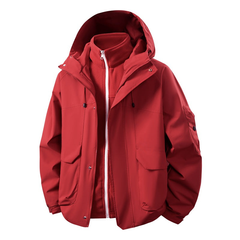 Unisex two-layer softshell parka with removable fleece inner layer, hood, and utility pockets Shop Velvia