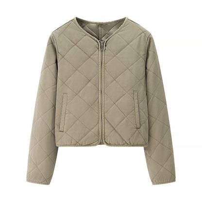 Women’s short quilted jacket with diamond quilting, full zip and integrated pockets Shop Velvia
