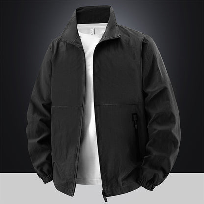 Men's Lightweight Cotton Blend Transitional Jacket with Stand-Up Collar and Concealed Zipper Shop Velvia