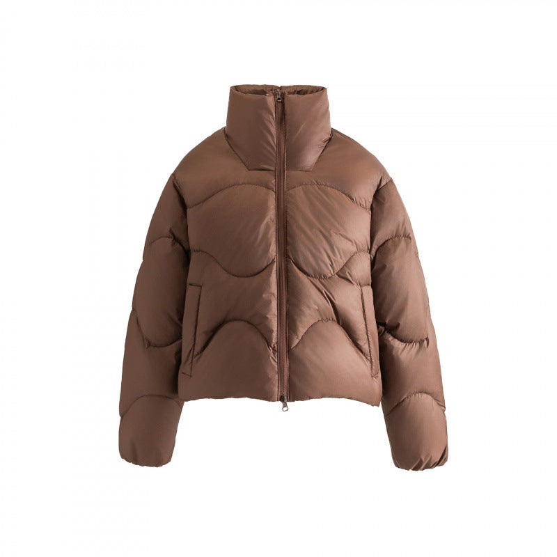 Women Short Quilted Jacket with High Collar and Wavy Quilting Shop Velvia